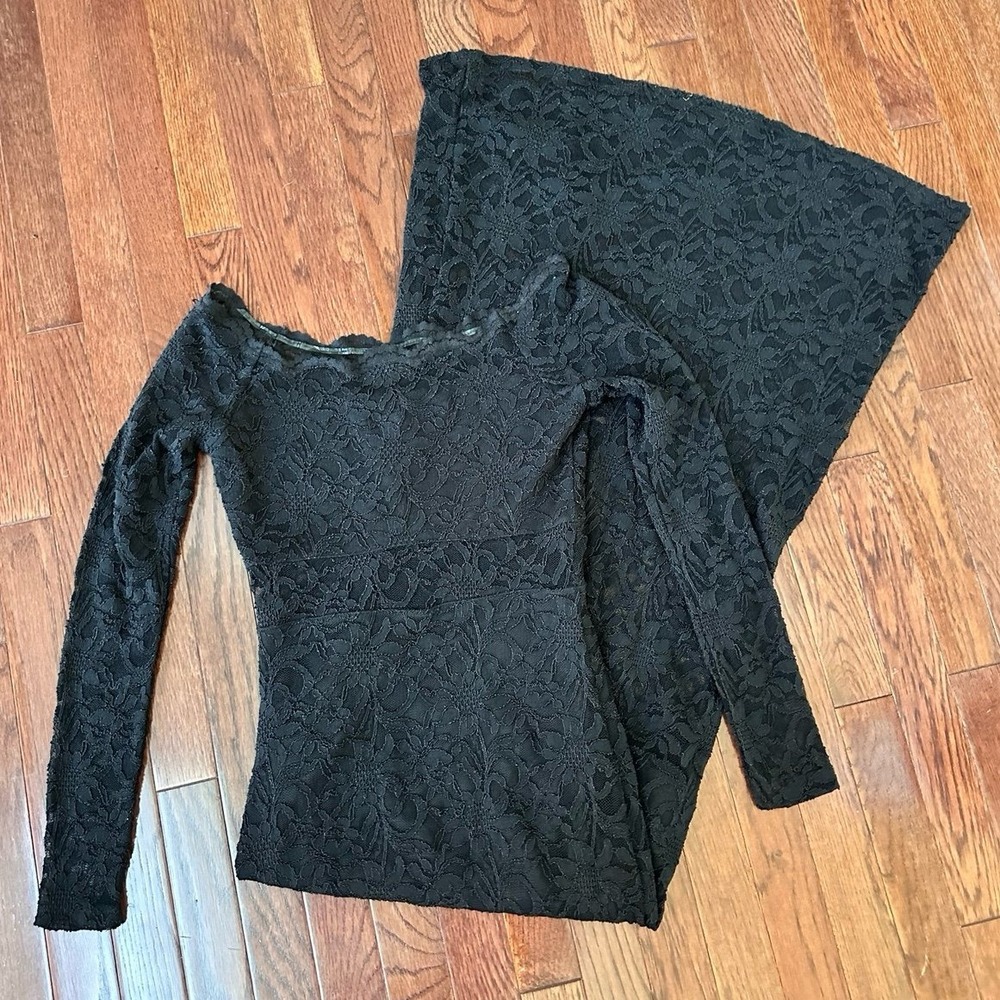 Vintage 2000s Jump Apparel Cutout Black Lace Off the Shoulder Sexy Formal Gown - Picture 4 of 11